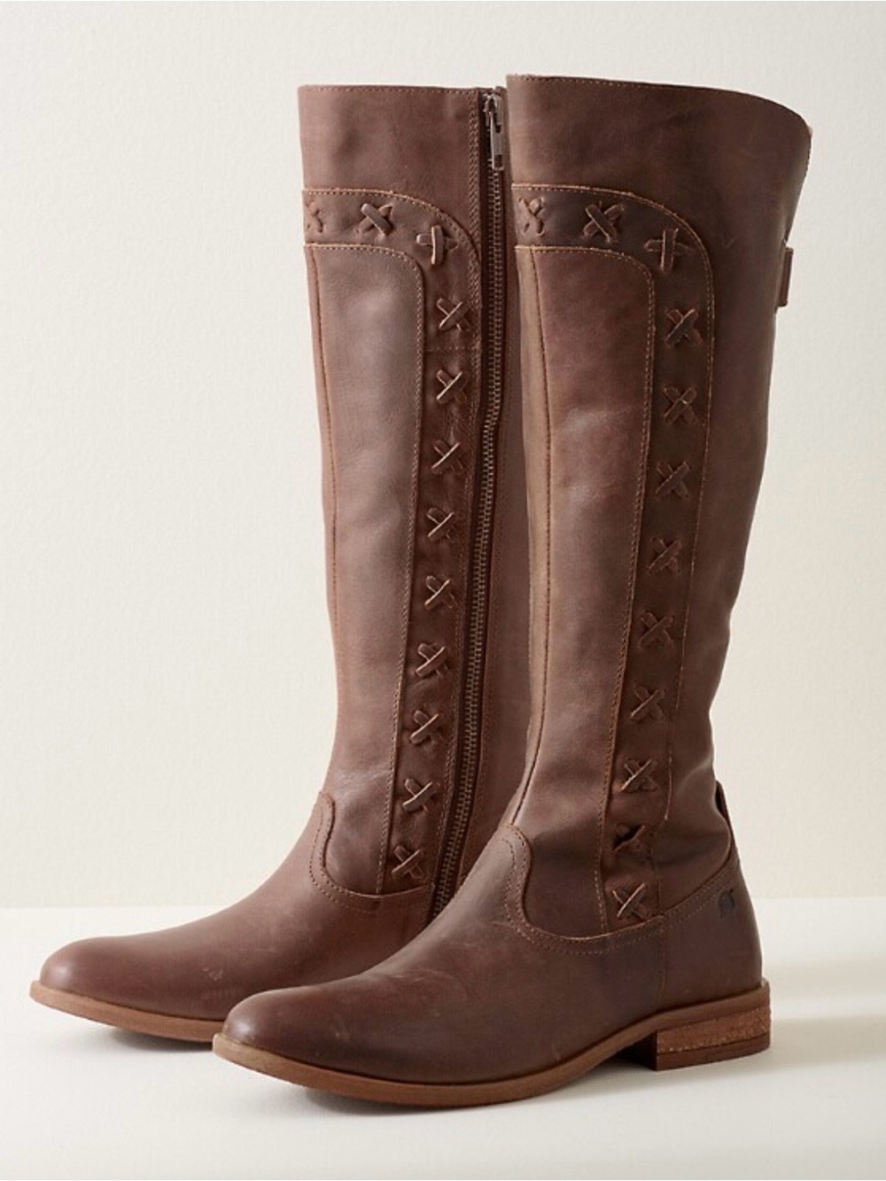 Brown leather Born Albi boots with laced leather detail, size 9